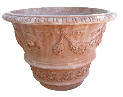 Vaso decorato con bambina - Terracotta-Topf mit Putten