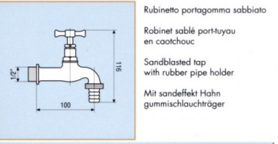 Messing Garten-Wasserhahn, Anschluß 1/2 Zoll, Länge 12 cm