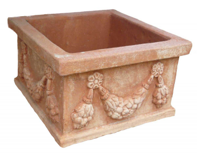 Cassettina quadrata festoni - Kleiner Terracotta-Blumenkasten 22 x 22 x 12 cm Höhe