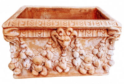 Cassetta festonata - Terracotta-Pflanzkasten mit Löwen und Girlanden