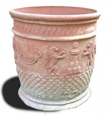 Vaso rotondo - Terracotta-Zylinder mit Löwen