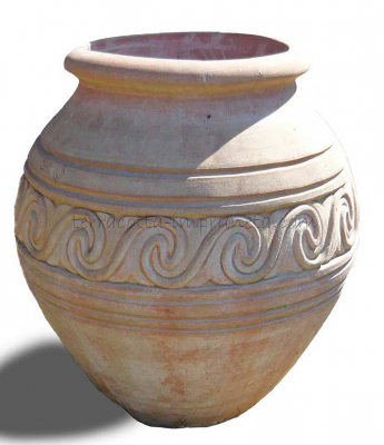 Terracotta-Oelfass mit griechischem Muster