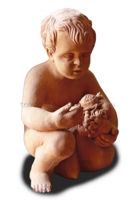 kniender Terracotta-Junge mit Füllhorn.