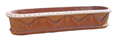 langer ovaler Terracotta-Kasten mit Girlande