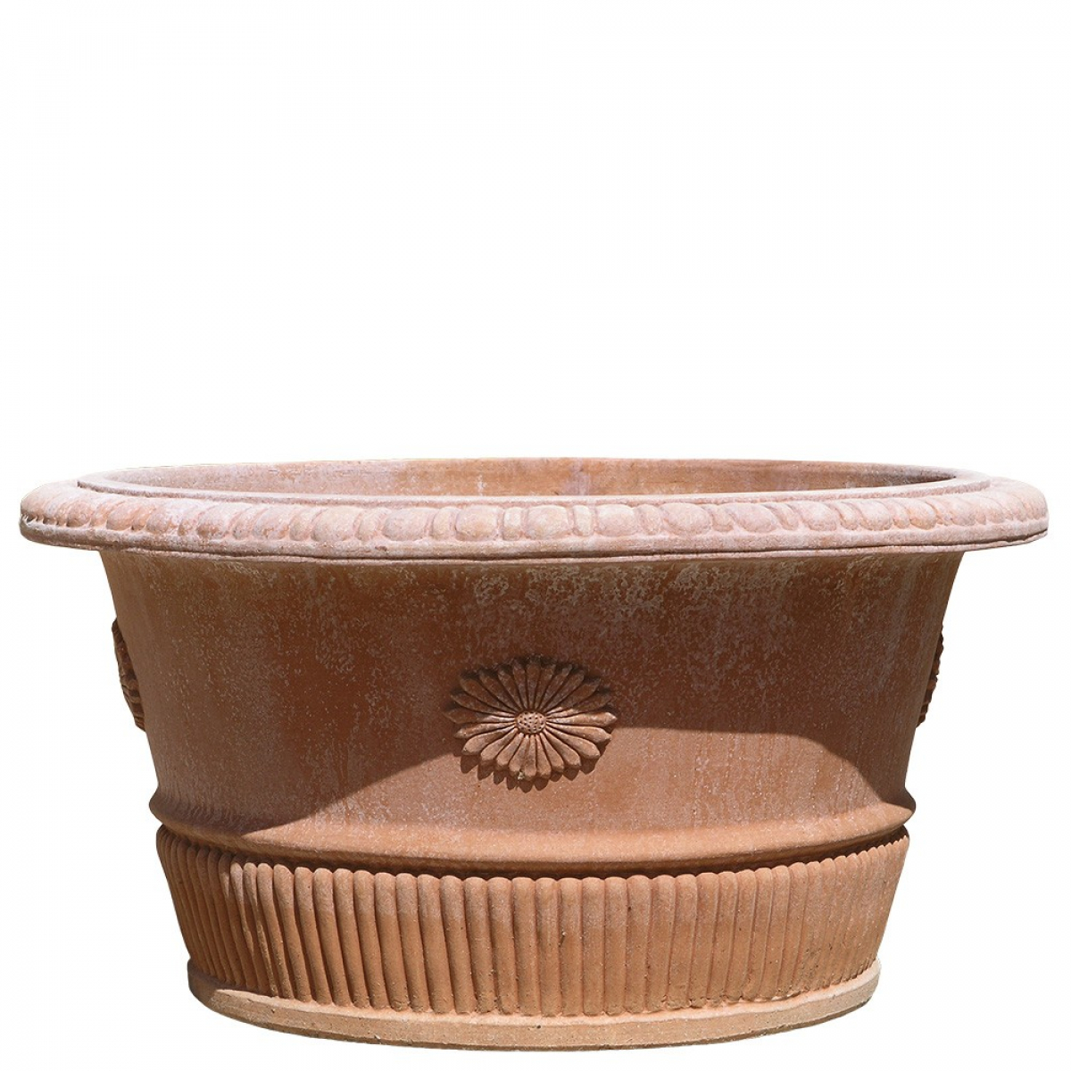 kleiner Terracotta-Topf mit Rosetten