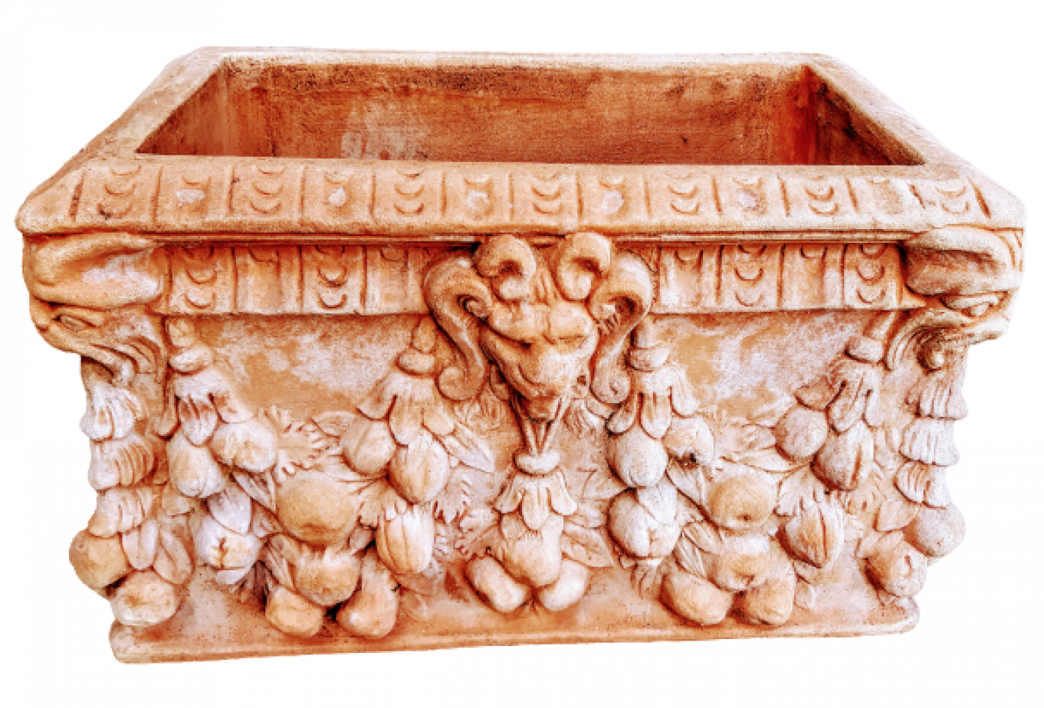 Terracotta-Pflanzkübel mit Löwen