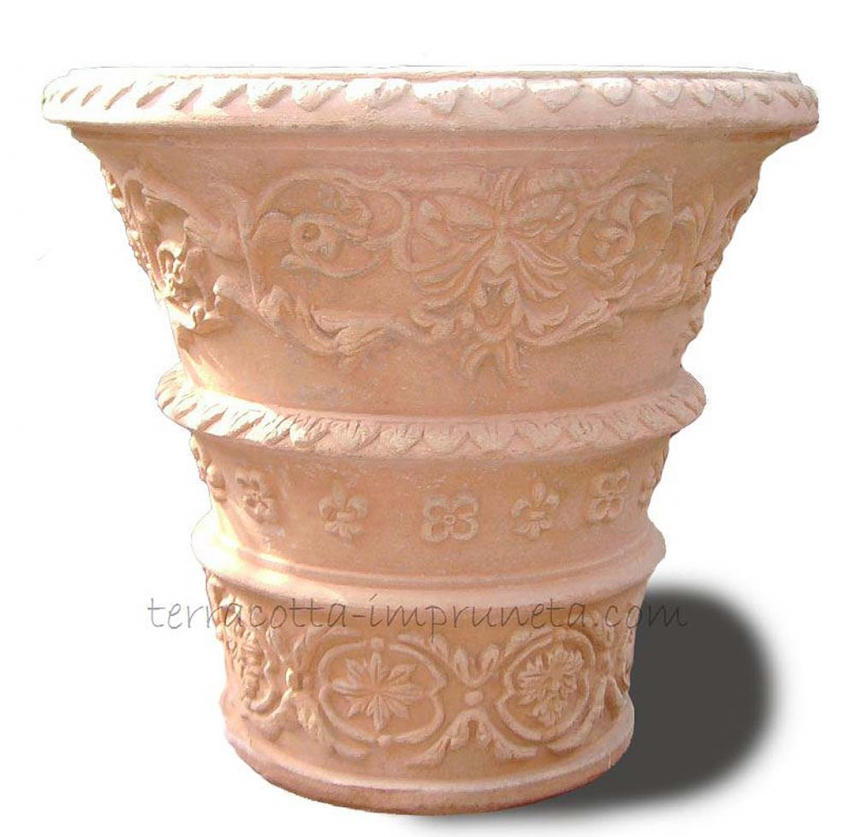 runder verzierter schlanker Terracotta-Topf