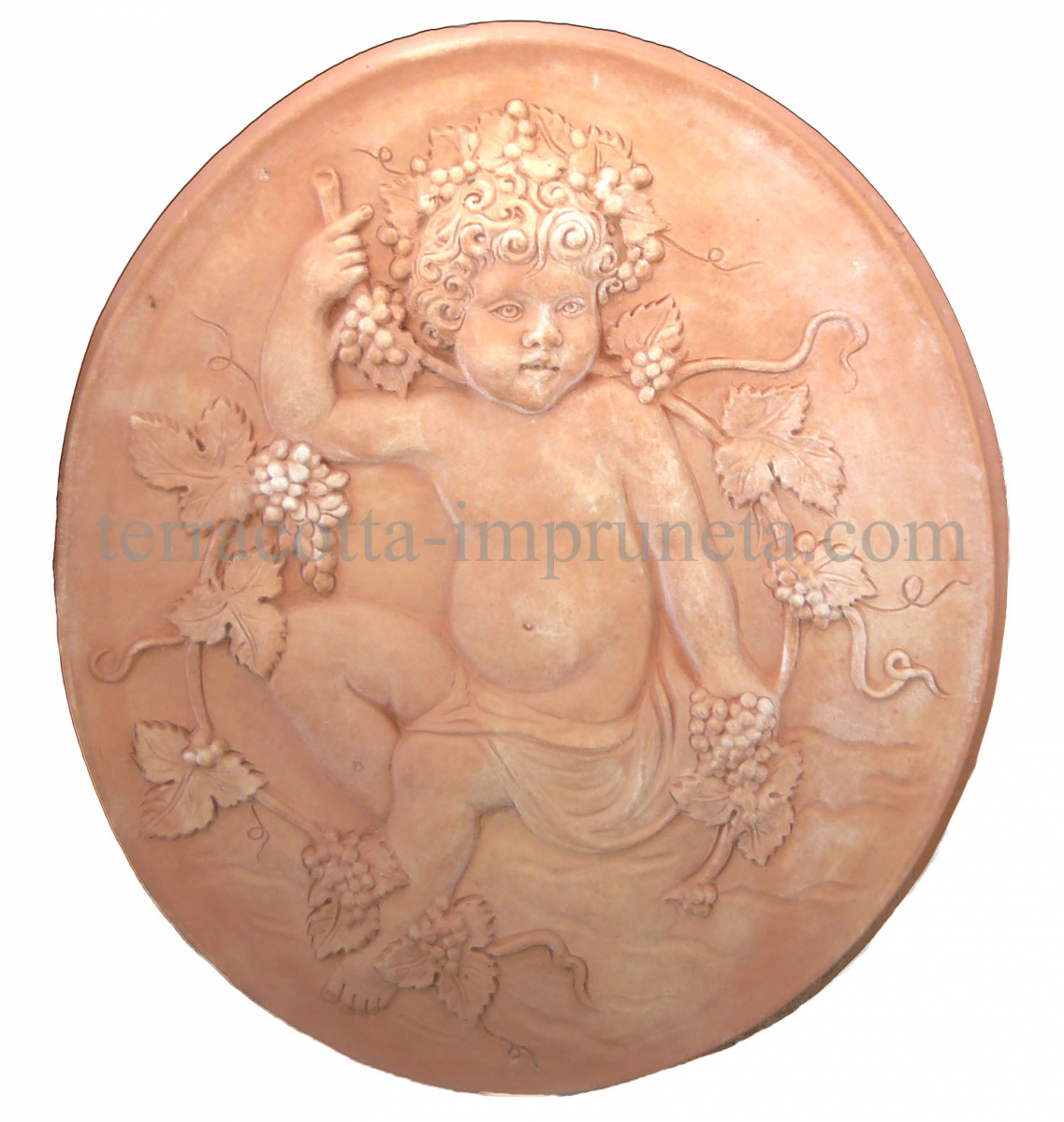 ovales Terracotta-Wandbild mit Bacchus