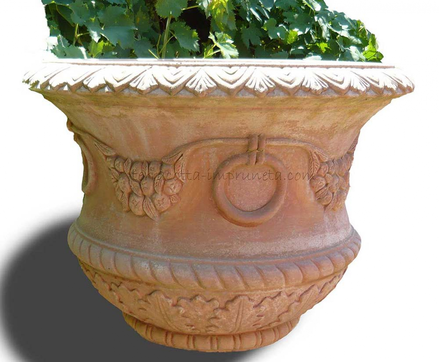 barocker Terracotta-Topf mit Ringen und Girlanden