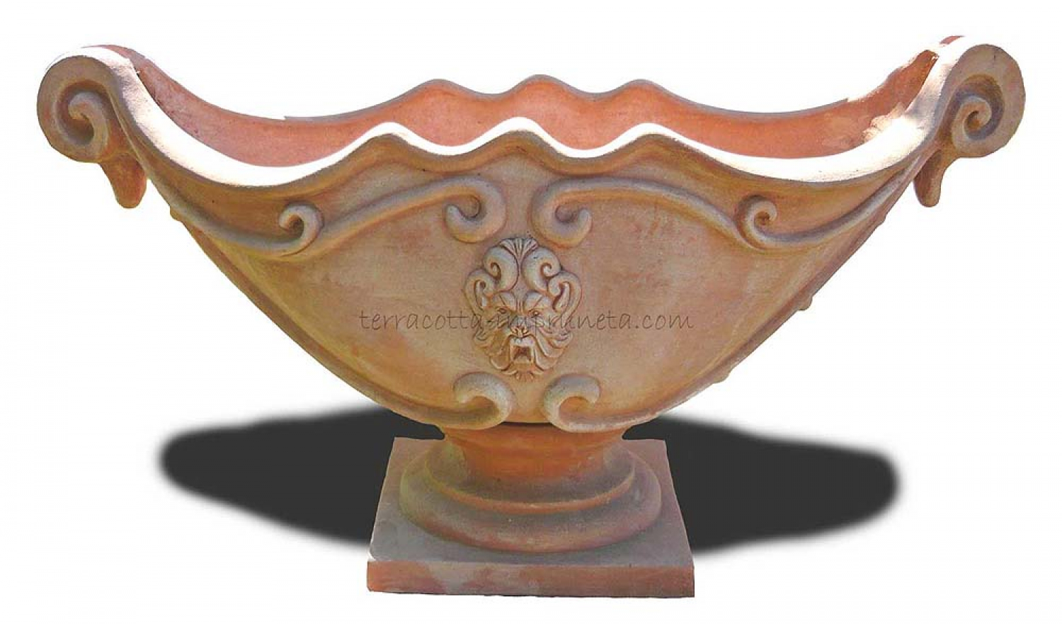 Ovaler Terracotta-Pokal in Form einer Gondel.