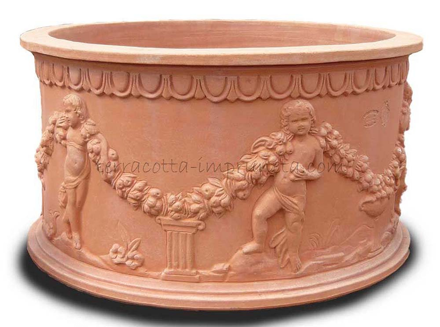 grosser flacher Terracotta-Zylinder mit Putten